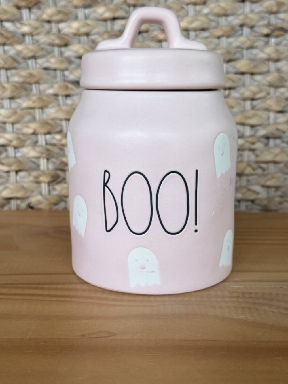 Rae Dunn Pink BOO Ghost Halloween Canister NWOT Pink Halloween Treat Container